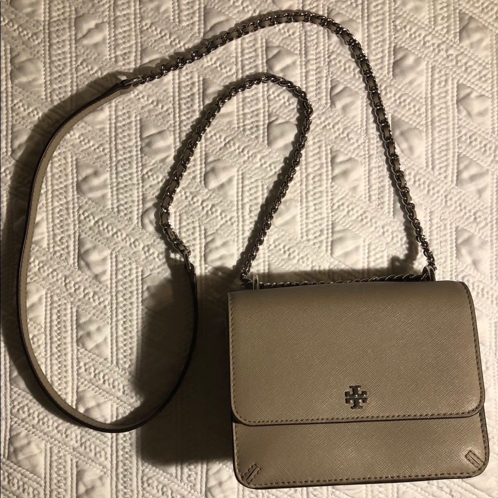 Tory Burch Small Gray Crossbody Chain Strap Bag